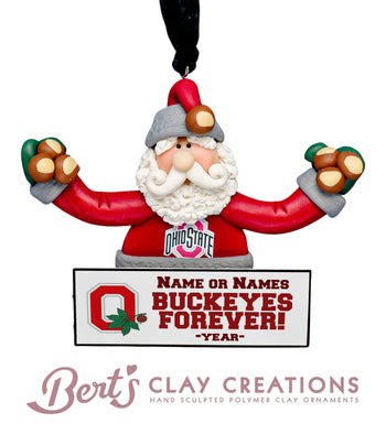 Santa Loves the Buckeyes Ornament - Bert's Clay Creations